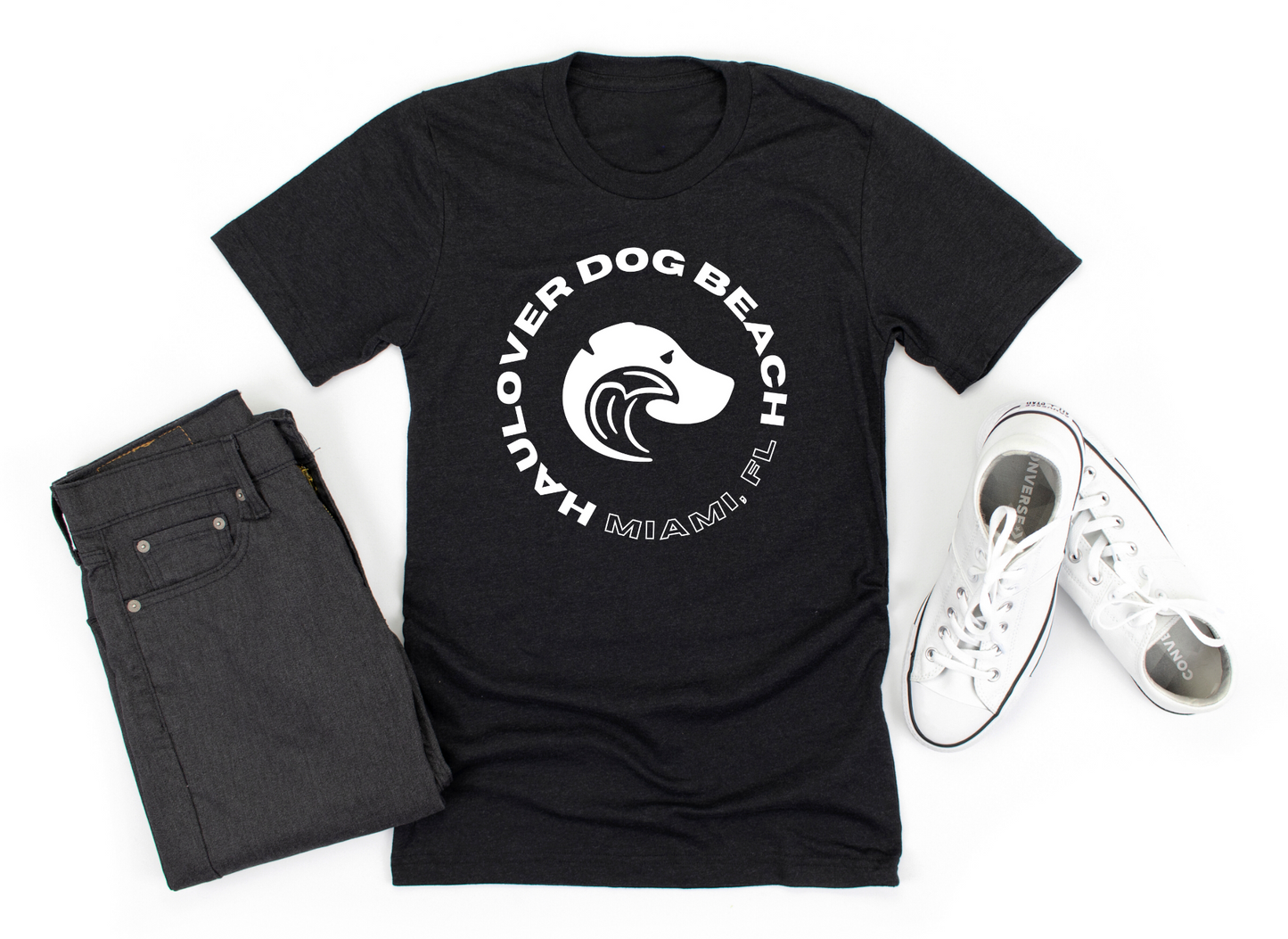 Haulover Dog Beach T-Shirt Triblend Lay Flat Outfit