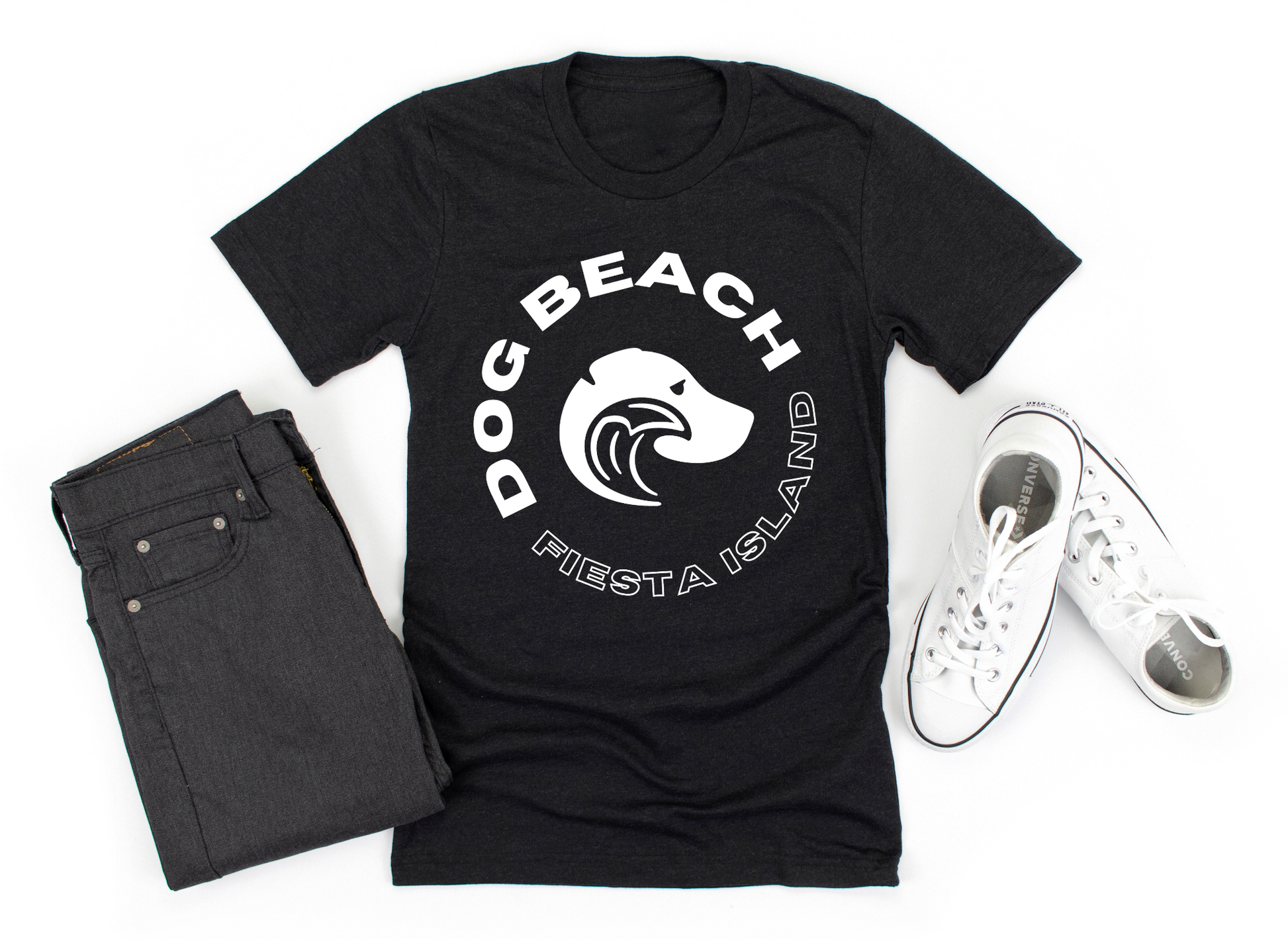 Fiesta Island Dog Beach Triblend T-Shirt Lay Flat Outfit